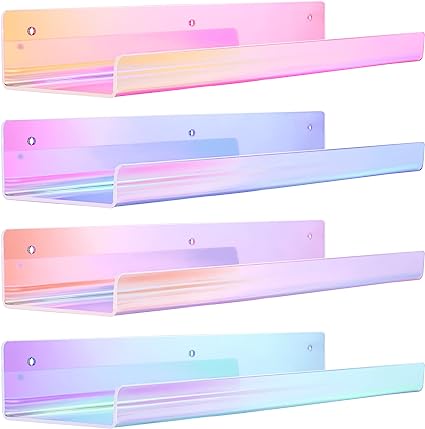 15" Acrylic Floating Clear Acrylic Shelves for Wall Storage, Set of 2