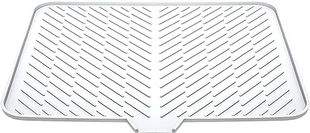Silicone Dish Hygienic Sturdy Compact Easy to Clean Drying Mat with Built-in Drain Lip, 23 X 17 (Grey)