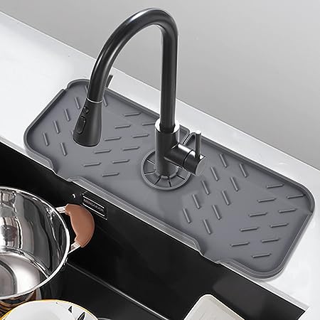 Silicone Bathroom Faucet Water Catcher Mat, (2PCSBLACK)