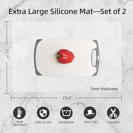 Silicone Non-slip Waterproof Large Countertop Heat Resistant Protector Mat, 23.62 x 15.75 Inches, Black