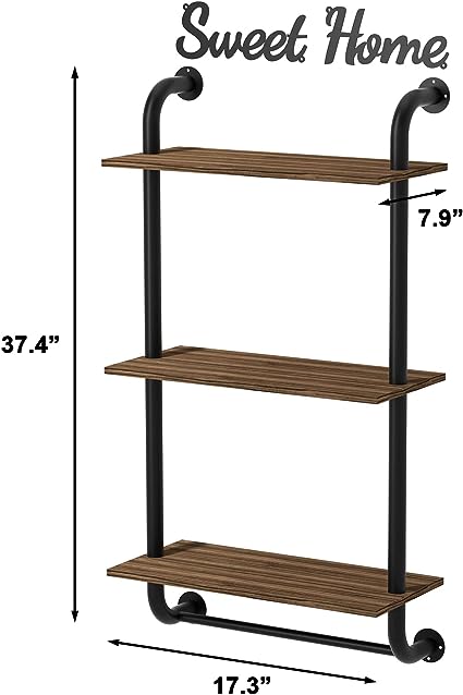 17.3 inch Rustic Farmhouse Pipe Shelves,