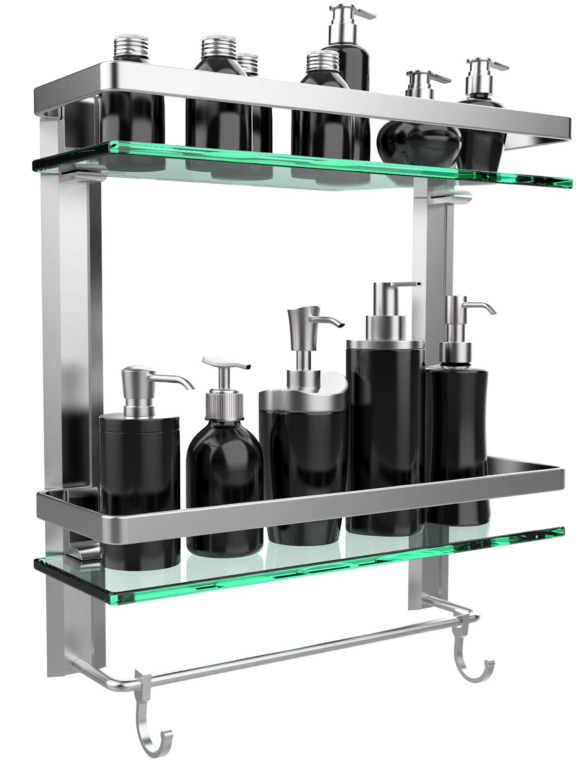 Heavy Duty Wall Mounted Shelves Aluminum Tempered Glass Storage 1 or 2 Tiers
