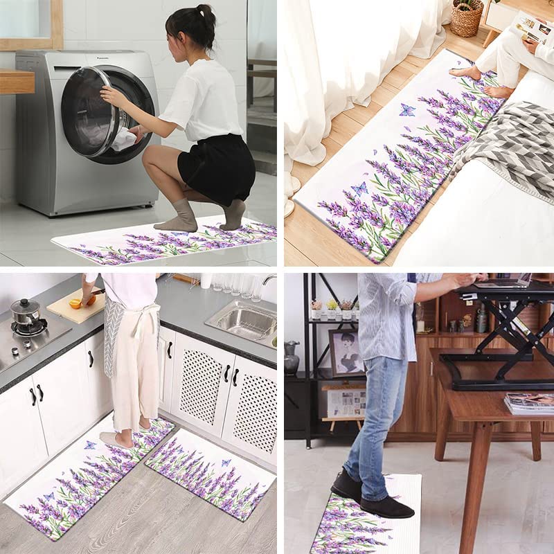 Green Eucalyptus Anti Fatigue Set of 2 Waterproof Kitchen Rugs 17"x47"+17"x28"