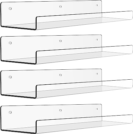 15" Acrylic Floating Clear Acrylic Shelves for Wall Storage, Set of 2
