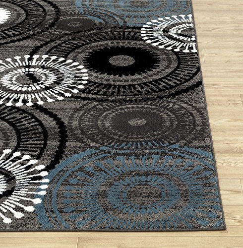 Contemporary Circles Gray/Grey Blue White Black Area Rug