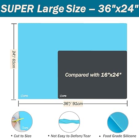 Thick Washable Heat Resistant Extra Large Silicone Mat 36" x 24" Black, Sapid