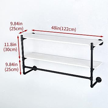 Industrial Pipe Clothing Rack Wall Mounted Wood Shelf,Pipe Shelving Floating Shelves,Retail Garment Rack Display Rack Clothes Racks(1 Tier,30in)