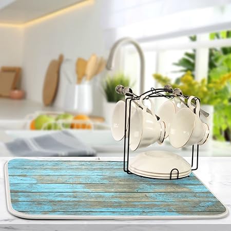 Absorbent Black Marble Dish Drying Mat Luxury Golden Kitchen Counter Mat, 18x24 inch
