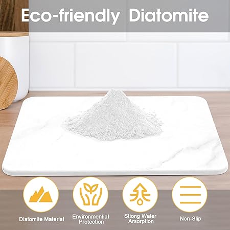 Fast Drying Stone Dish Drying Mats for Kitchen Counter, Diatomaceous Earth Water Absorbing Dish Drying Mats for Bottles Cups, Non-Slip Sink Caddy Tray with Stainless Steel for Kitchen Bathroom (Grey)