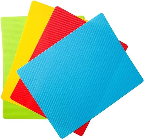 Colored Flexible Plastic Cutting Board Mats With Food Icons, Gripped Back, Cutting board Set of 4 (1)
