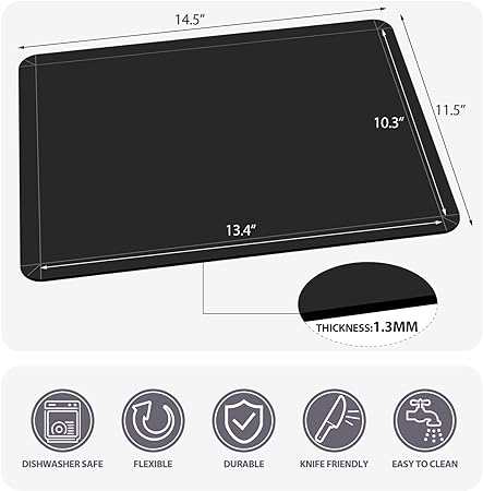 Flexible Plastic Cutting Boards for Kitchen Set of 3, WK Foldable Cutting Board Mats with Juice Grooves, Non Slip Cutting Boards for Meat, Dishwasher Safe, BPA Free, Black