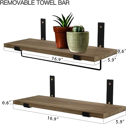 Floating Shelves for Bedroom, Bathroom, 2 Hooks Set of 4