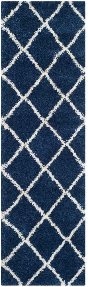 Diamond Trellis Navy/Ivory Soft Plush Shag Area Rug 2-inch Thick