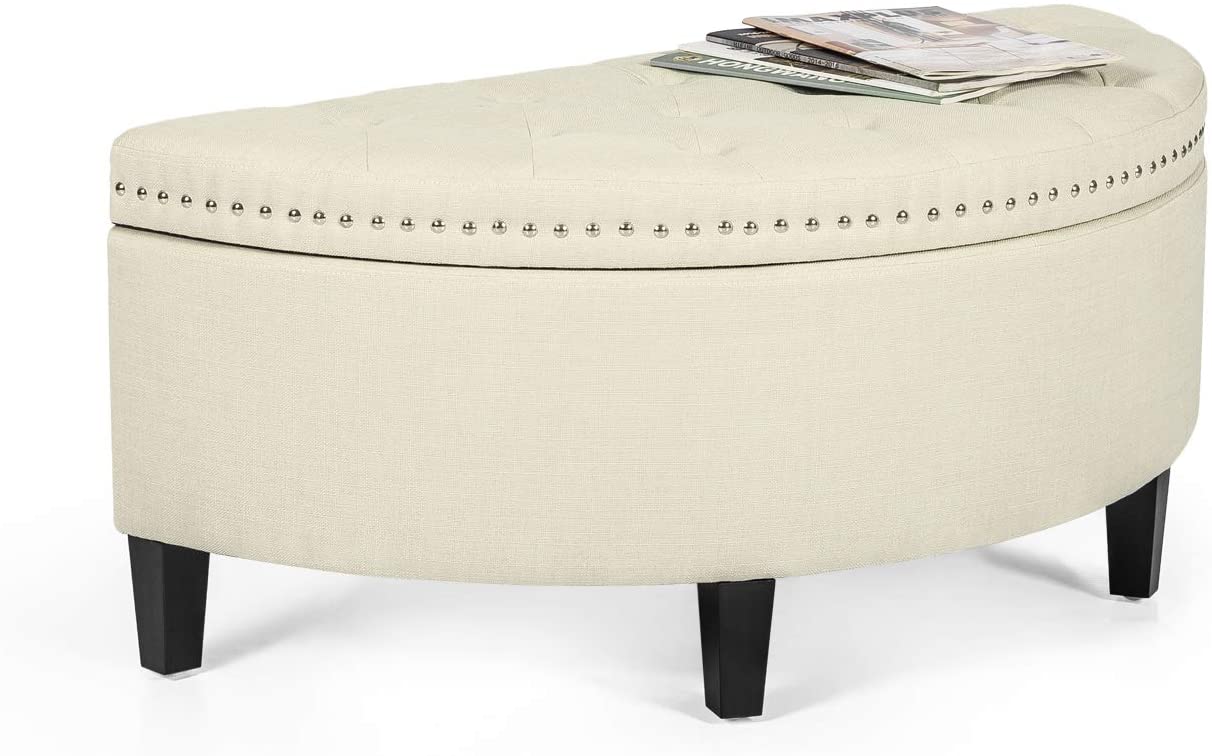 Storage Ottoman Bench Tufted Half Moon Bench for Entryway Living Room