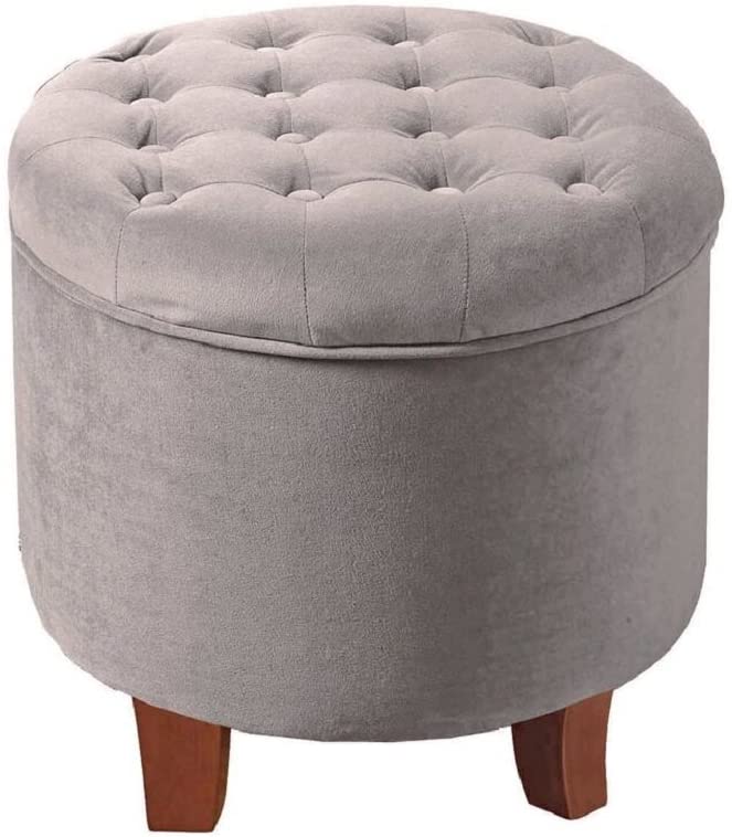 Pop by Kinfine Fabric Upholstered Round Storage Ottoman - Velvet Button Tufted Ottoman with Removable Lid, Burgundy