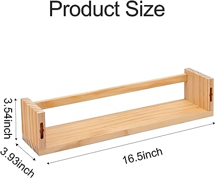 16.5 Inch Floating Bookshelves for Nursery Decor & Playroom Decor, Set of 4, (Natural Wood)