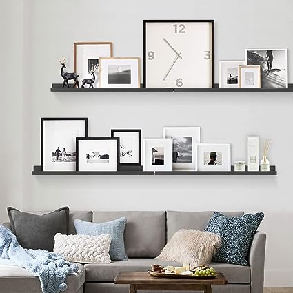 Black Floating Shelves 36 Inches Long, Picture Ledge Shelf Set of 4, Connect 2 Shelves as 72 Inch Wide