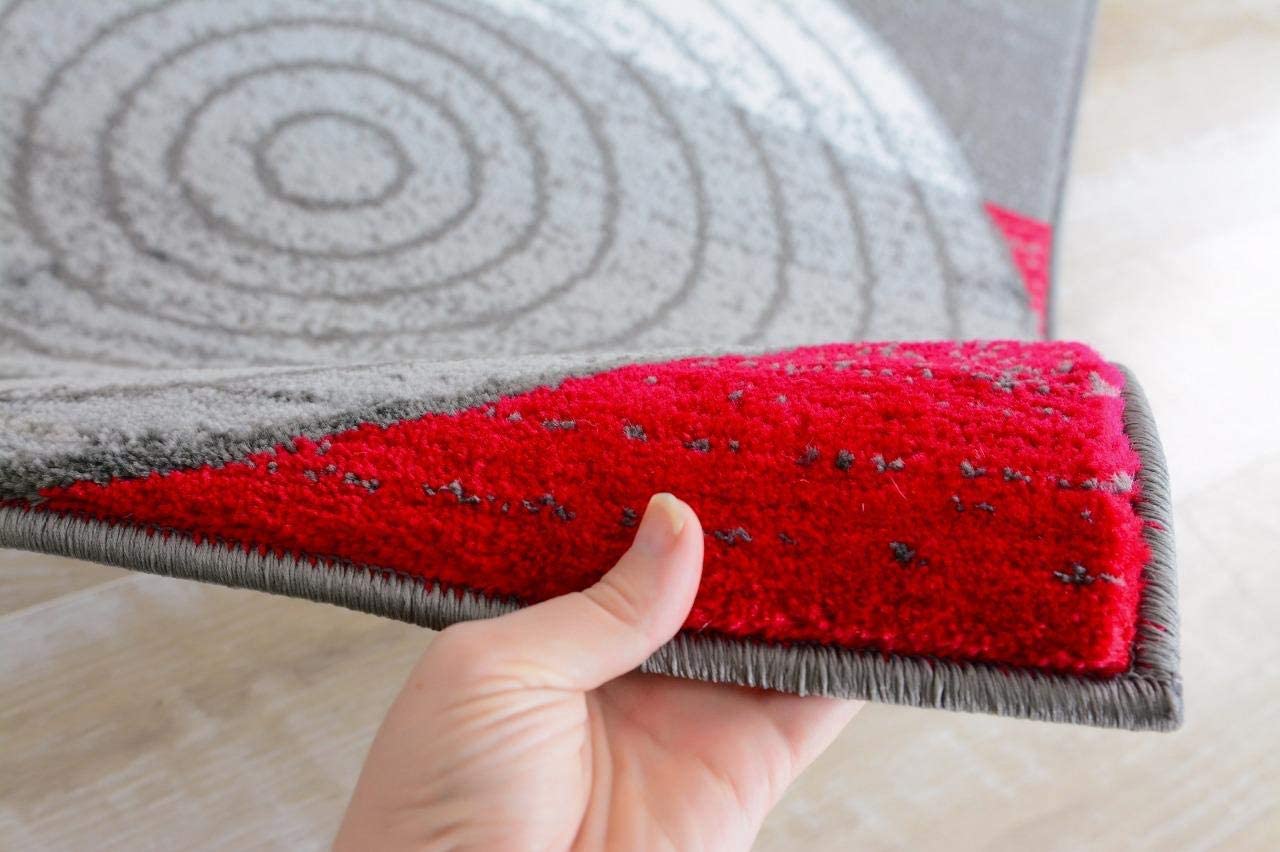 Modern Trendz Abstract Circle Grey Red Premium Soft Area Rug