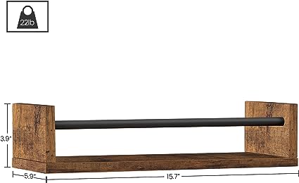 15" Floating Wall Mounted Hanging Shelf Set of 4, Rustic Brown 00901XFS