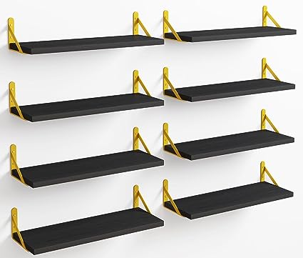 4.7in Rustic Wood Wall Floating Shelves Set of 8 (Dark Carbonized Black)