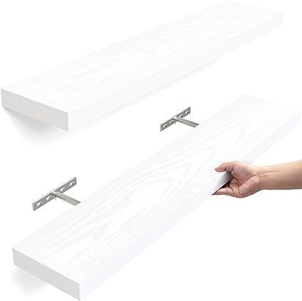 Set of 2 Wall Mounted Rustic Wood Shelves Decor with 22lbs Capacity (Rustic Brown)