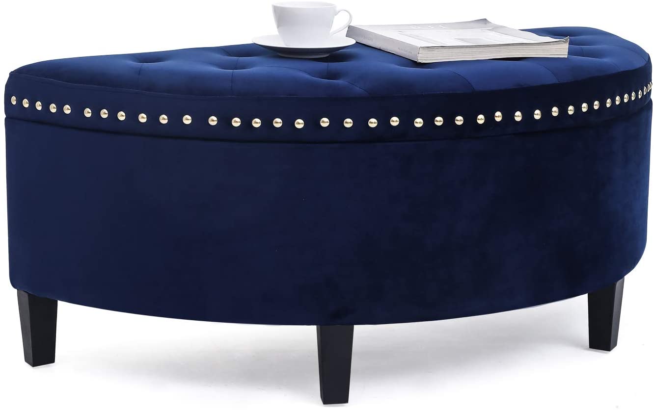 Storage Ottoman Bench Tufted Half Moon Bench for Entryway Living Room