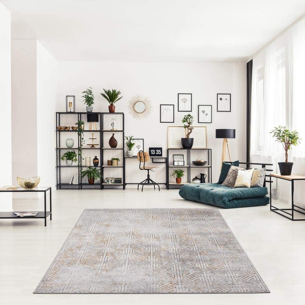 Florance Collection Gold Modern Geometric Soft Area Rug