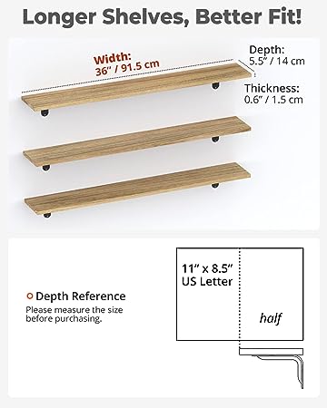 Deep Floating Shelves 10" D x 16.5" W Set of 4, (Dark Brown)