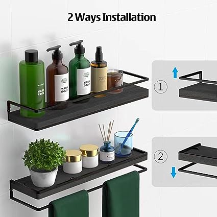 Rustic Wood Floating Shelves Wall Mounted Set of 2
