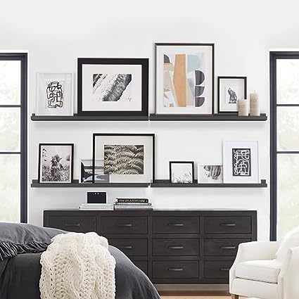 Black Floating Shelves 36 Inches Long, Picture Ledge Shelf Set of 4, Connect 2 Shelves as 72 Inch Wide