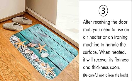 Sponge Foam Absorbent Soft for Bathroom and Kitchen Flannel Mat (30X17 inches), Non Slip Bright 3D Print for Bedside and Living Room(Starfish on Blue Wooden Board)