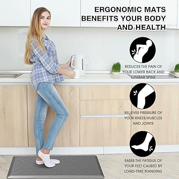 Anti Fatigue 1/2 Inch Cushioned Mat Black Kitchen Rug Non Slip Waterproof Memory Foam Ergonomic Comfort Rug Standing Desk Mat for Kitchen,Floor,Office,Sink,Laundry,17"X 29"