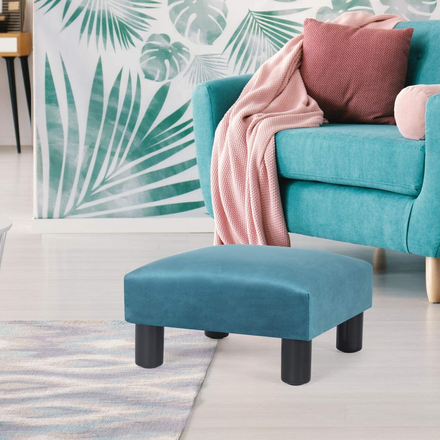 Ottoman Footrest Stool Small PU Leather Square Footstool