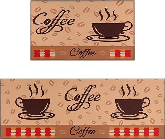 Sets of 2,Abstract Waterproof Art Kitchen Decoration Non-Slip Absorbent Mats, 17x30+17x48inch