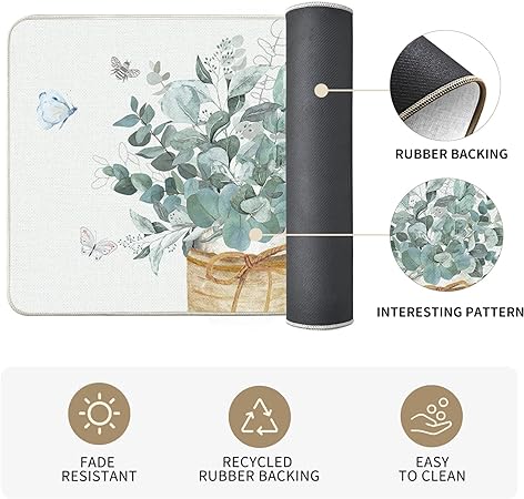 Eucalyptus Vase Butterfly Summer Kitchen Mats Set of 2, 17x29 and 17x47 Inch