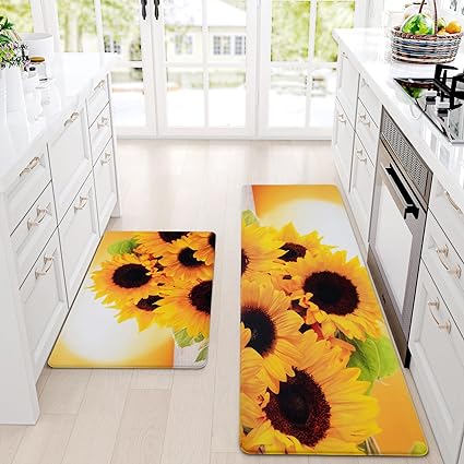 Modern Art Non Slip, Abstract Painting Cushioned Anti Fatigue, Waterproof Kitchen Mats, 18'' x 48'' + 18'' x 30''