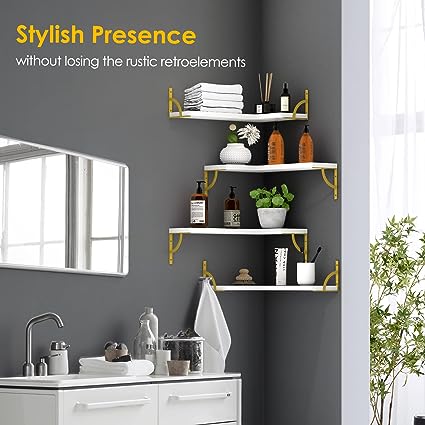 Set of 4, Corner Wood Display Storage Wall Mounted Floating Shelves