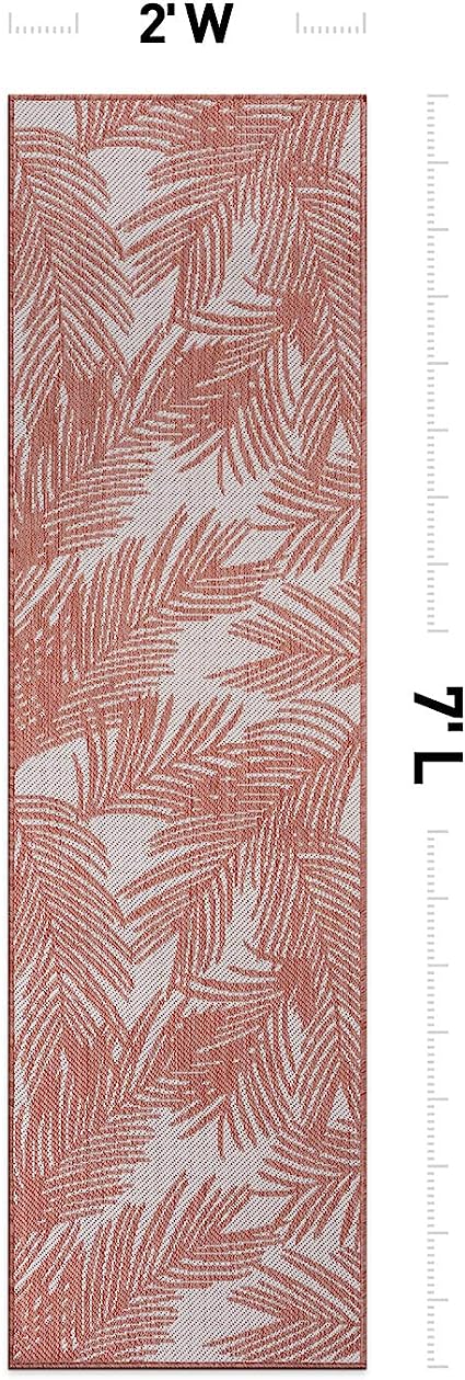 Contemporary Distressed Leaves Textured Flat Weave Easy Cleaning Outdoor Rugs