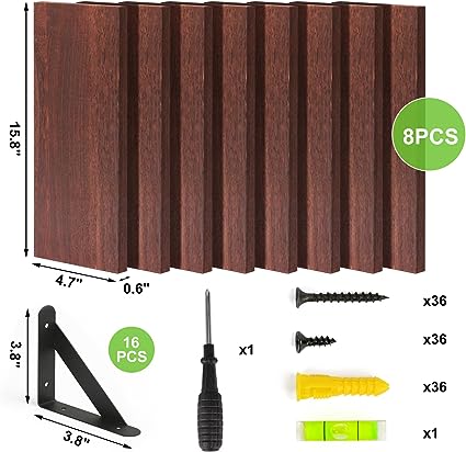 4.7in Rustic Wood Wall Floating Shelves Set of 8 (Dark Carbonized Black)