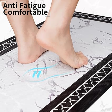 Anti-Fatigue Black and White Modern Non Slip Washable, Cushioned Kitchen Mats, 18 x 30 Inch