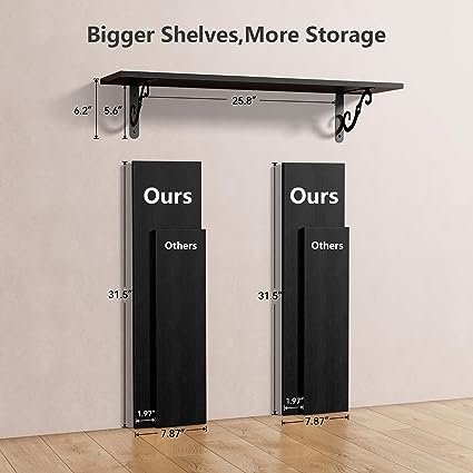 1.5 Inch Large Floating Shelves for Home Decor Set of 2