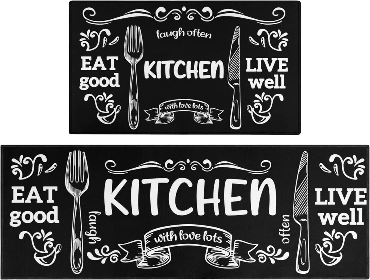 Vintage Mushroom Set of 2, Non Skid Washable Kitchen Mat - (17"x48"+17"x30")