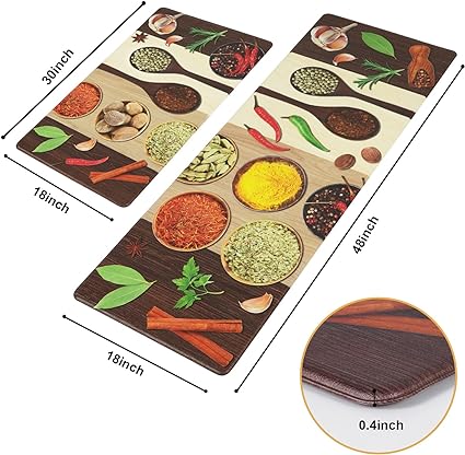 Modern Art Non Slip, Abstract Painting Cushioned Anti Fatigue, Waterproof Kitchen Mats, 18'' x 48'' + 18'' x 30''