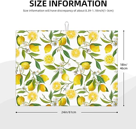 Dish Drying Mat Microfiber for Kitchen Counter Blue and Green Leaves Absorbent Dish Draining Reusable Washable Extra Large 18"x24"