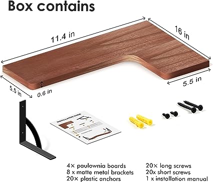 Set of 4, Corner Wood Display Storage Wall Mounted Floating Shelves
