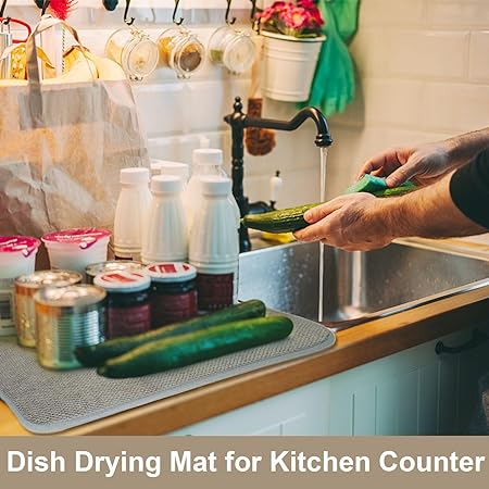 Microfiber Dish Drying Mat,Absorbent Dish Drainer Mat for Kitchen Counter,Dish Drying Pads for Countertops, kitchen Drying Mat,Grey(1 Pack) 20*15inches