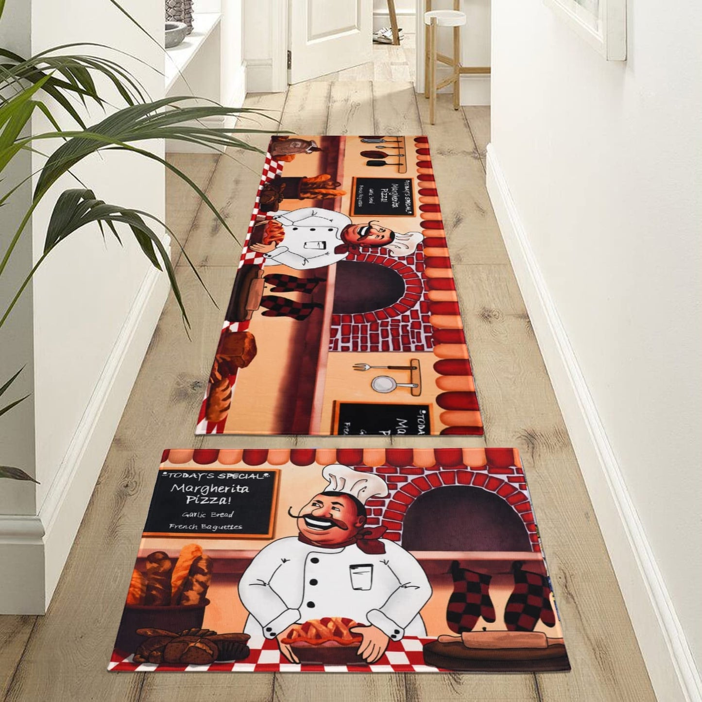 Vintage Mushroom Set of 2, Non Skid Washable Kitchen Mat - (17"x48"+17"x30")
