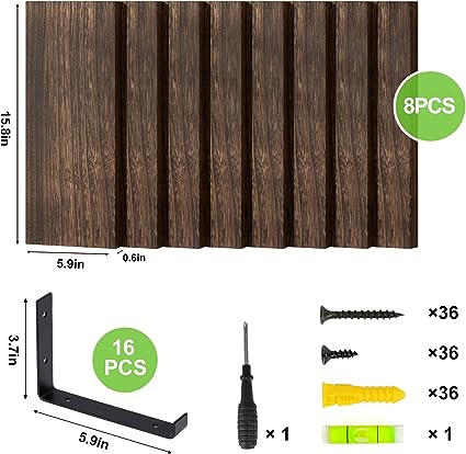 4.7in Rustic Wood Wall Floating Shelves Set of 8 (Dark Carbonized Black)