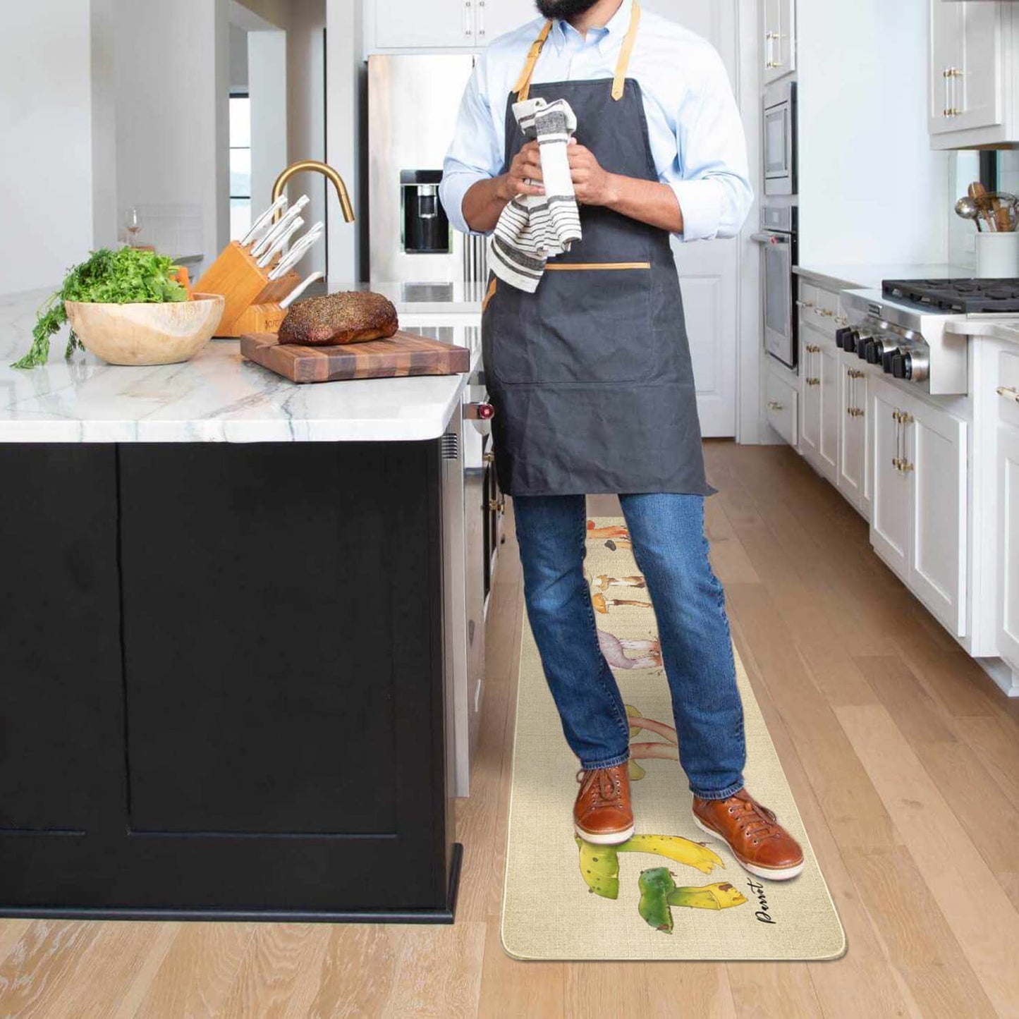 Vintage Mushroom Set of 2, Non Skid Washable Kitchen Mat - (17"x48"+17"x30")