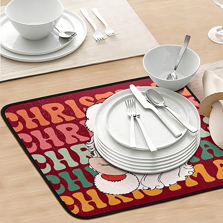 Christmas Cardinal Decor Dish Drying Mat for Kitchen Counter 24in x 18in Christmas Drying Pad for Dishes and Kitchen Countertops Absorbent Microfiber Drying Rack Pad
